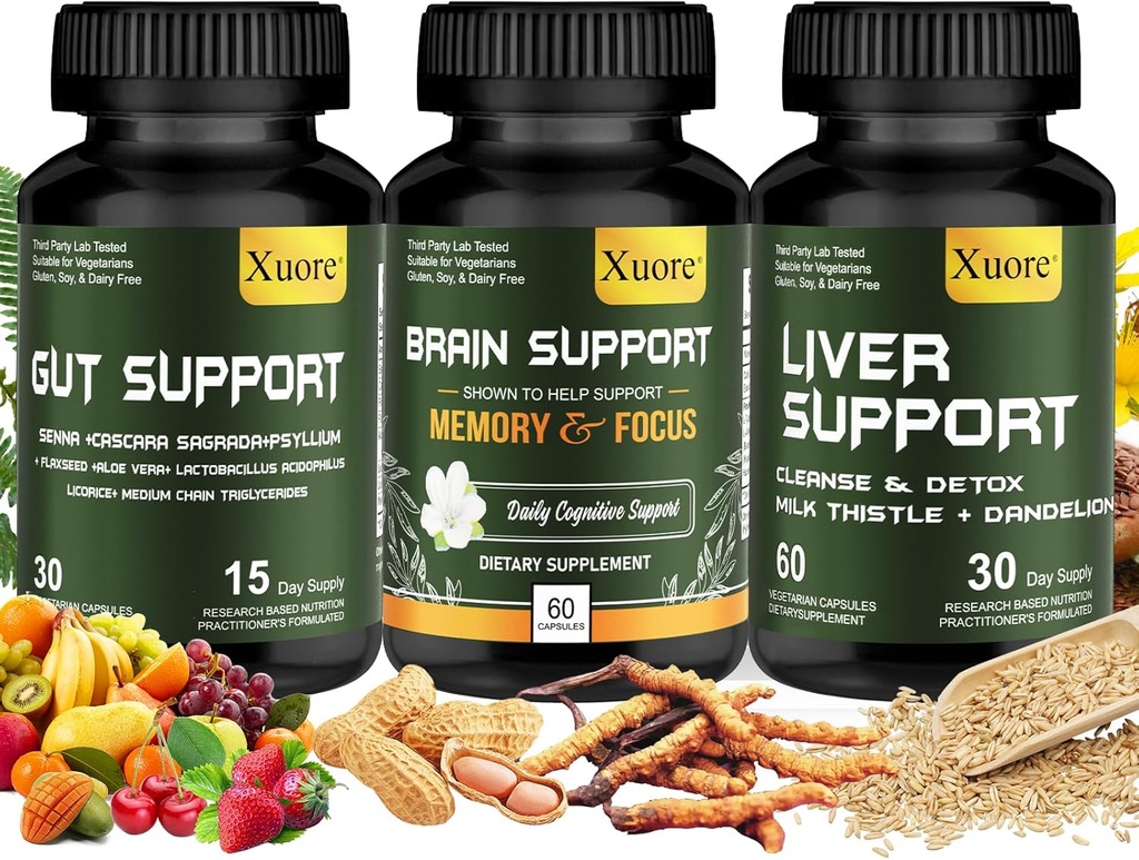 Liver Renew Cleanse Detox, Repair & Support， Gut and Colon Support - Advanced Gut Cleanse Detox， Brain Nootropic Brain Supplement for Men & Women ，All in one suppment.