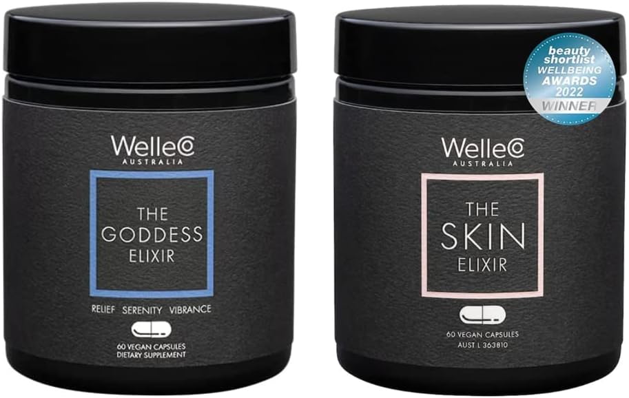 WelleCo The Goddess Elixir and Skin Elixir Bundle  durable Menopause Supplement, Hormone Balance, Ayuda a Sudaderas Nocturnas y Hot Flashes Apoyo a la Formación Collagen para la Sanación, Firmness & Elasticity