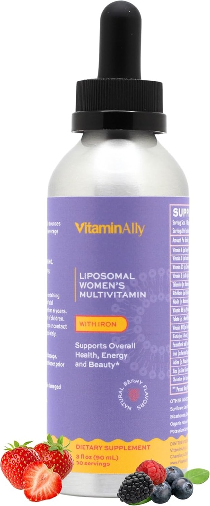 Las gotas líquidas multivitamínicas de mujeres con Iron TENIDO 30 Day Supply TEN 3 FL Oz TENIDO Non-GMO TENIDO Gluten Free TEN soporta salud general, energía y belleza