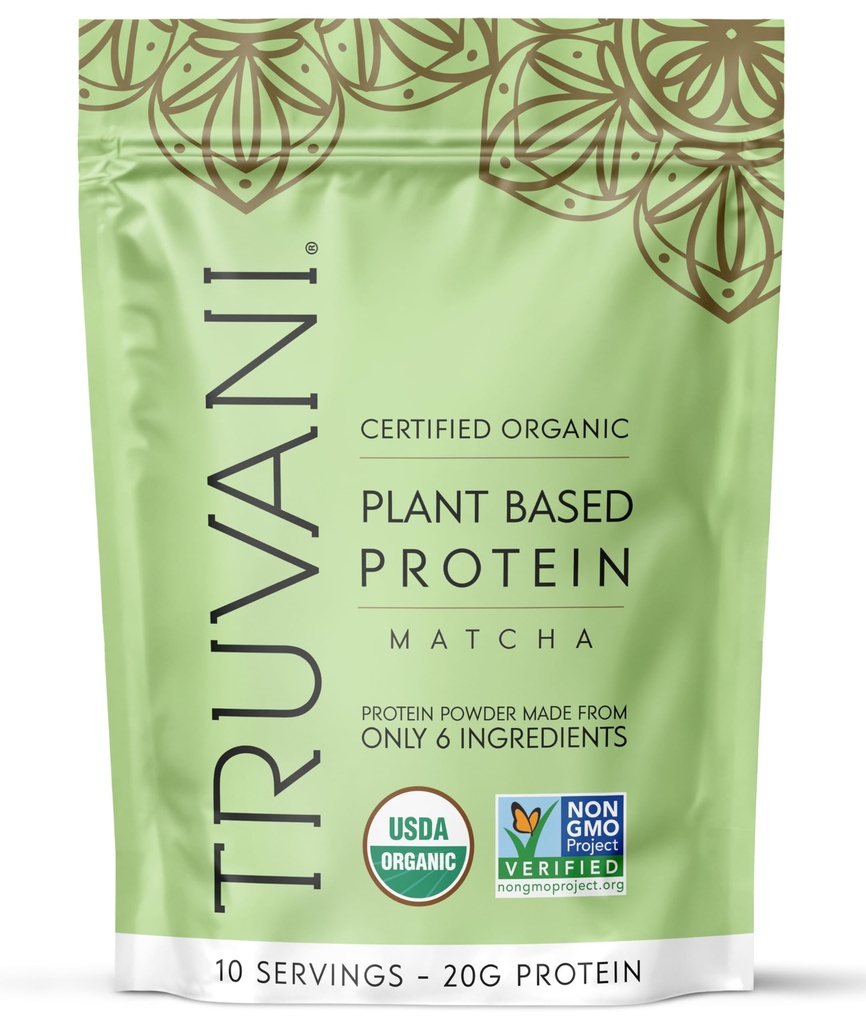 Truvani Vegan Pea Protein Powder ← Matcha ← 20g Organic Plant Based Protein  10 Servings ← Keto ← Gluten &amp; Dairy Free ← Baja Carb Silencio No Añadido Sugar