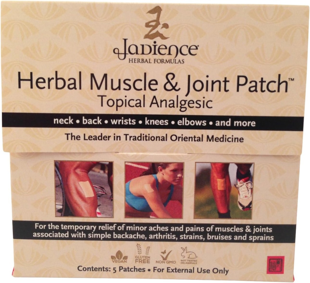 Jadience Patch for Muscle & Joint Pain Relief: 5/Box ⋅ Dit Da Jow Formulas for Sore Neck, Back, Hombros, Arms, Hands, Wrists, Hips, Legs, Knees & Feet ← Natural Analgesic ← Hypoallergenic