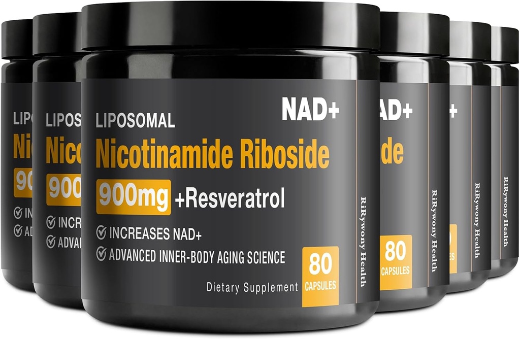 NAD Suplemento - NAD+ con Nicotinamide Riboside (NR) y Resveratrol Quercetin 900mg Puro NAD orgánico Plus para Reparación Celular Función cerebral de envejecimiento saludable, 80 cápsulas (Pack of 6)