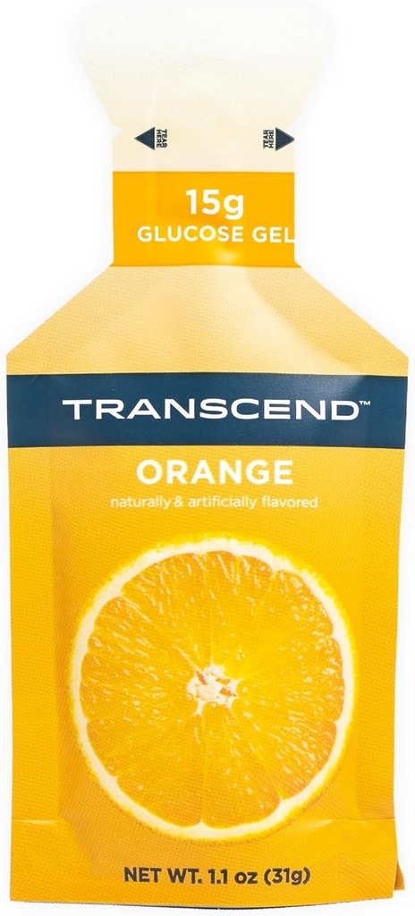 Transcend Foods Orange Gels (1.1 oz, Pack of 100) Fast-Acting Carb Gel Orange Flavor – Caffeine Free, Gluten Free