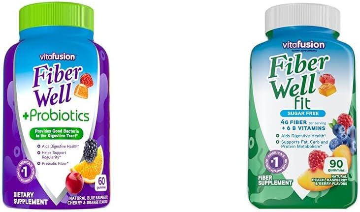 Vitafusion Fiber Well + Probiotics 60 Count and Fiber Well Fit 90 Count Gummy Vitamin Bundles