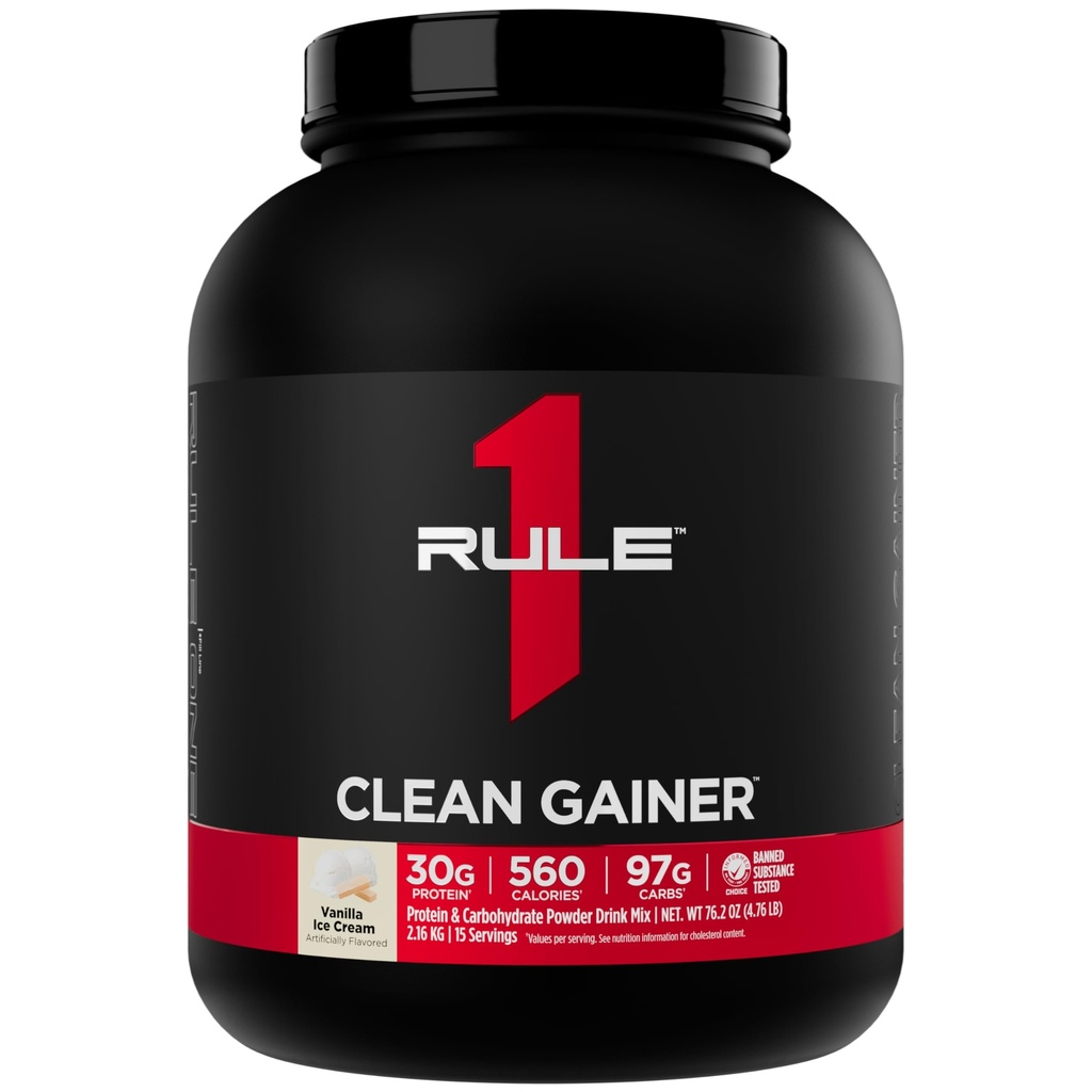 Regla 1 Ganador limpio - Fórmula de ganancia de alta proteína con 560 Calories, 30g de Proteína Full-Spectrum, Más de 90g Carbs, Bajo 6g de grasa (15 Servimientos, Vanilla Ice Crème)