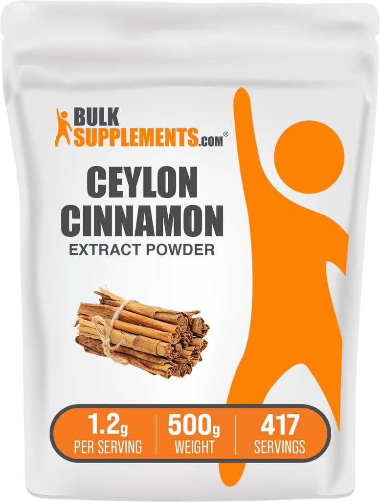 BulkSupplements.com Extract Powder de corte de canela de canela de canela - Suplemento de canela de Ceylán, Suplemento Herbal - Vegan & Gluten Gratis, 1.2g por ser, 500g (1.1 lbs) (Pack of 1)