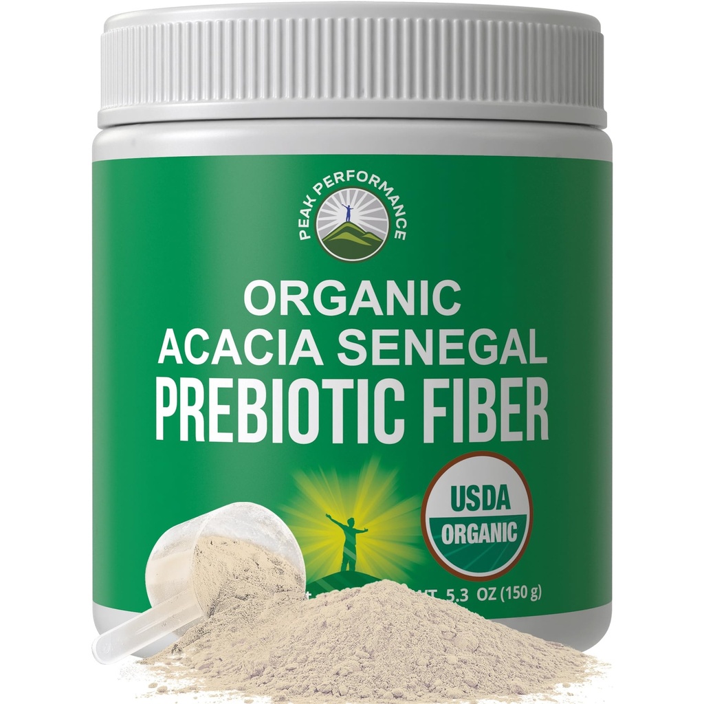 Acacia orgánica Senegal Powder de fibra prebiótica. Unflavored USDA Organic Plant Based Soluble Vegan Prebiotics Gut Health Supplement with Digestive Enzymes. HSA + FSA Lista única de vitaminas elegibles Aprobado
