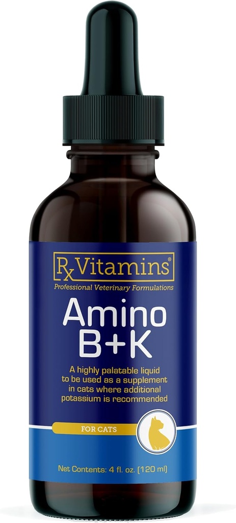 Rx Vitamins Amino B+K - Cat Vitamin B & Potassium Supplement for Cats - with Amino Acids Taurine & Lysine - Aids in Cat Kidney Support & Immune Support for Cats - Liver & Bacon 4oz