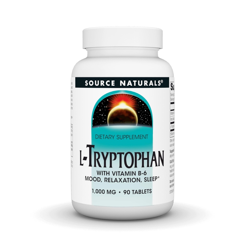 Fuente Naturales L-Tryptofan con vitamina B-6 Soporte Mood, Relax y sueño -1000 mg - 90 Tabletas