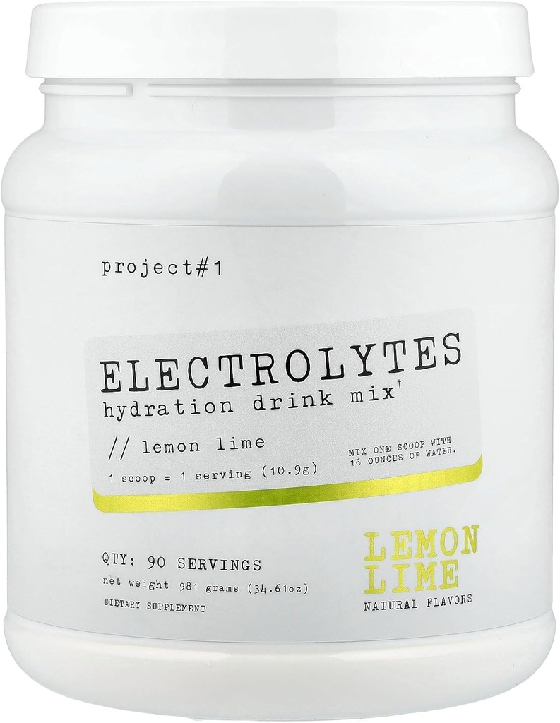 Proyecto #1 Electrolyte Drink Mix - Lemon Lime Flavor - Hidratación mejorada con Potassium & Coconut Water - Baja Calorie, High Performance Electrolyte Powder para Fitness & resistencia - 90 Servings
