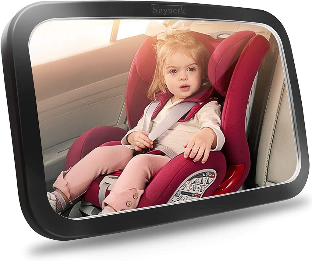 Espejo de coche para bebés Shynerk, espejo de seguridad del asiento del coche para bebé cara trasera con vista de cristal amplio, resistente a la máquina, rotación de 360°, testado de ceniza y certificado