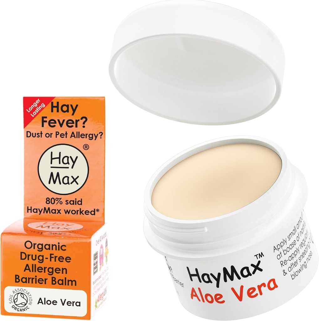 HayMax Allergen Barrier Balm - Aloe Vera 0.17 fl oz - Organic, Natural &amp; Non-Drowsy Hay Fever &amp; Allergy Relief Balm - Blocks Pollen &amp; Other Allergen Particles - Great for Adults, Kids &amp; Pregnant Women