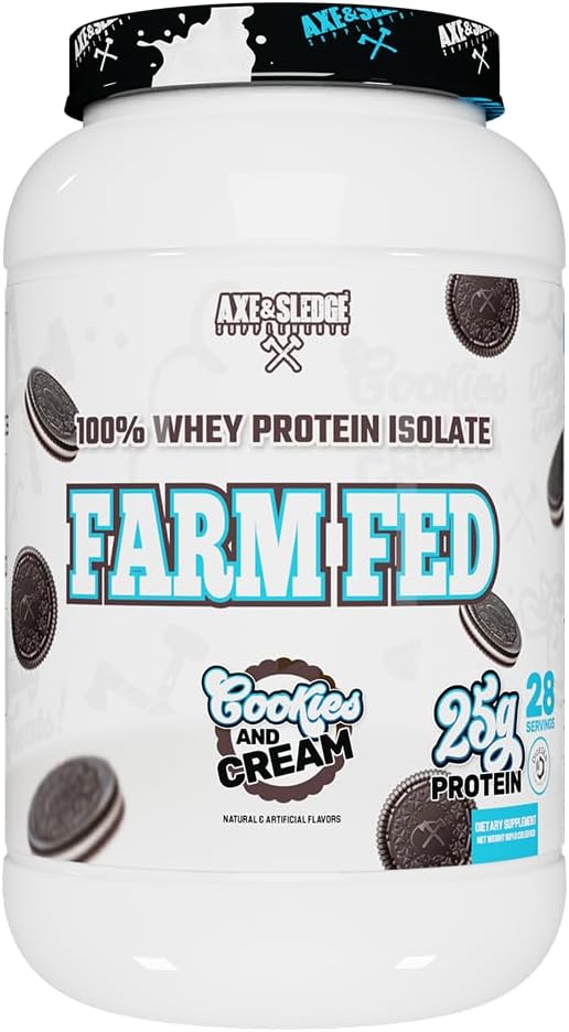 Axe & Sledge Farm Fed 100% Whey Protein Isolate | 25g Protein | Low Carb, Low Sugar, Gluten Free | Protein Powder for Men and Women | Keto | Made in The USA | 28 Servings, Cookies and Cream