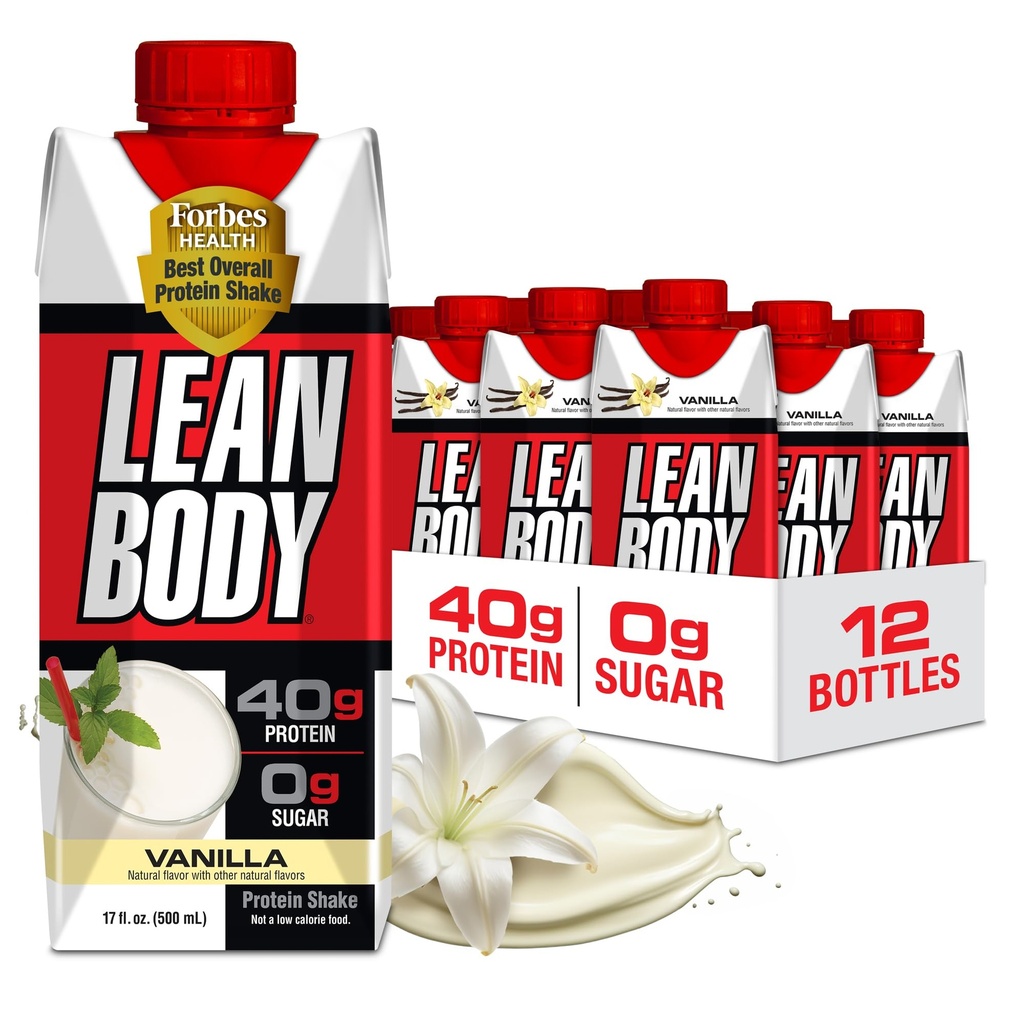 Lean Body Ready-to-Drink Vanilla Protein Shake, 40g Protein, Whey Blend, 0 Sugar, Gluten Free, 22 Vitaminas &amp; Minerals, 17 Fl Oz (Pack of 12) LABRADA