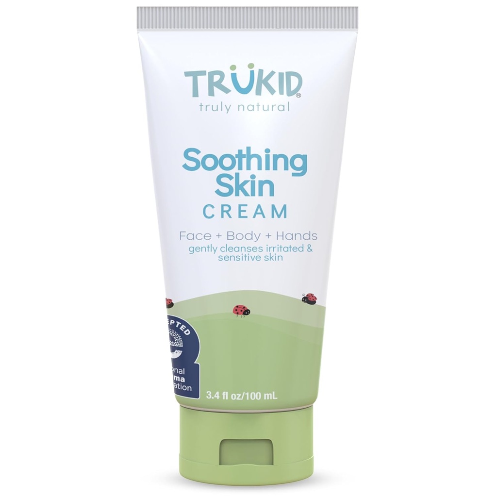 Crema de eczema natural TruKid para niños, niños pequeños " bebés, NEA-Aceptado para eczema, seguro para la piel sensible en la cara, cuerpo, " manos, no centrado, hidratos " hidrata la piel irritada " picante, 3.4oz