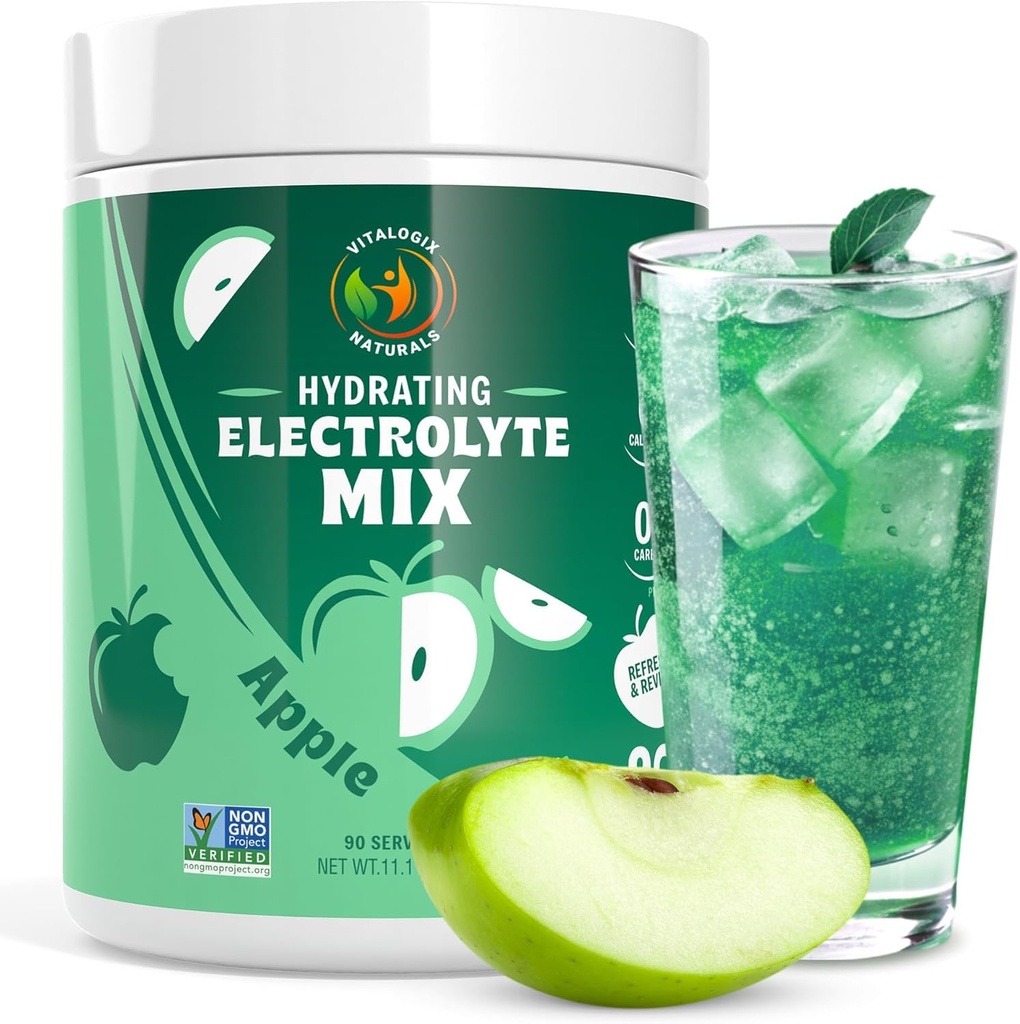 Electrolyte Powder – Cero Sugar Crisp Apple Hydration Mix tención 90 Servings ¦ Keto, Vegan, Gluten-Free ← Electrolytes Naturales para la recuperación muscular, Energía &amp; Ataque Soporte para mujeres, corredores, atletas