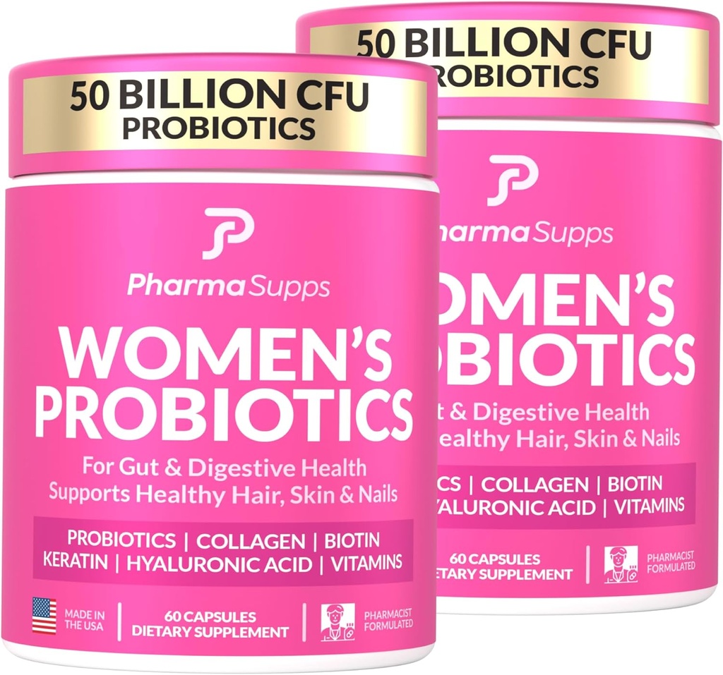 Probióticos femeninos para la salud de las cabras - Pelo, Esquín, " Salud de las uñas Apoyo a las vitaminas - 50 billón CFU w/ Collagen, Biotina " Keratina - Suplemento probiótico para la salud digestiva " Bloating Relief, USA-Made