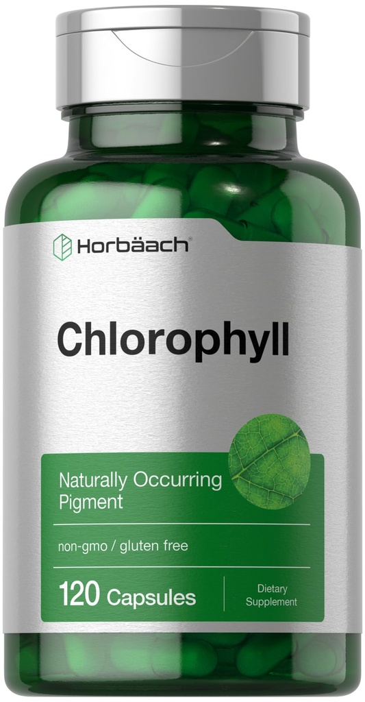 Horbäach Chlorophyll Capsules Silencio 120 Conde ← No GMO y Gluten Suplemento gratuito Silencio Naturally-Occurring Pigment