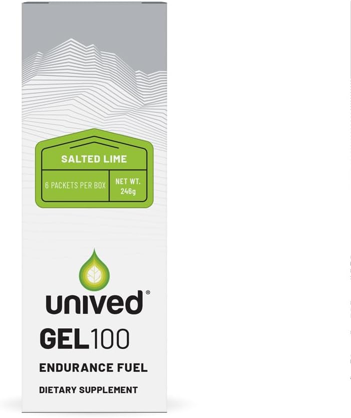 Gel Unived 100 - Gel Vegan Energy para la resistencia Athletes Runners & Cyclists - 100kcal - Salted Lime - Pack of 6
