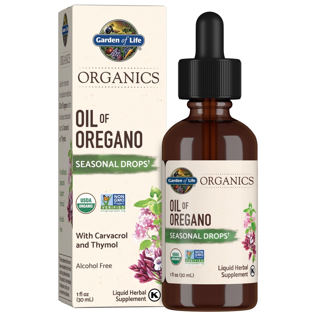 Garden of Life Organics Oil of Oregano Seasonal Drops 1fl oz (30 mL) Liquid, Concentrated Plant Based Immune Support - Alcohol-Free, Organic, Non-GMO, Vegan &amp; Gluten Free Herbal Supplements