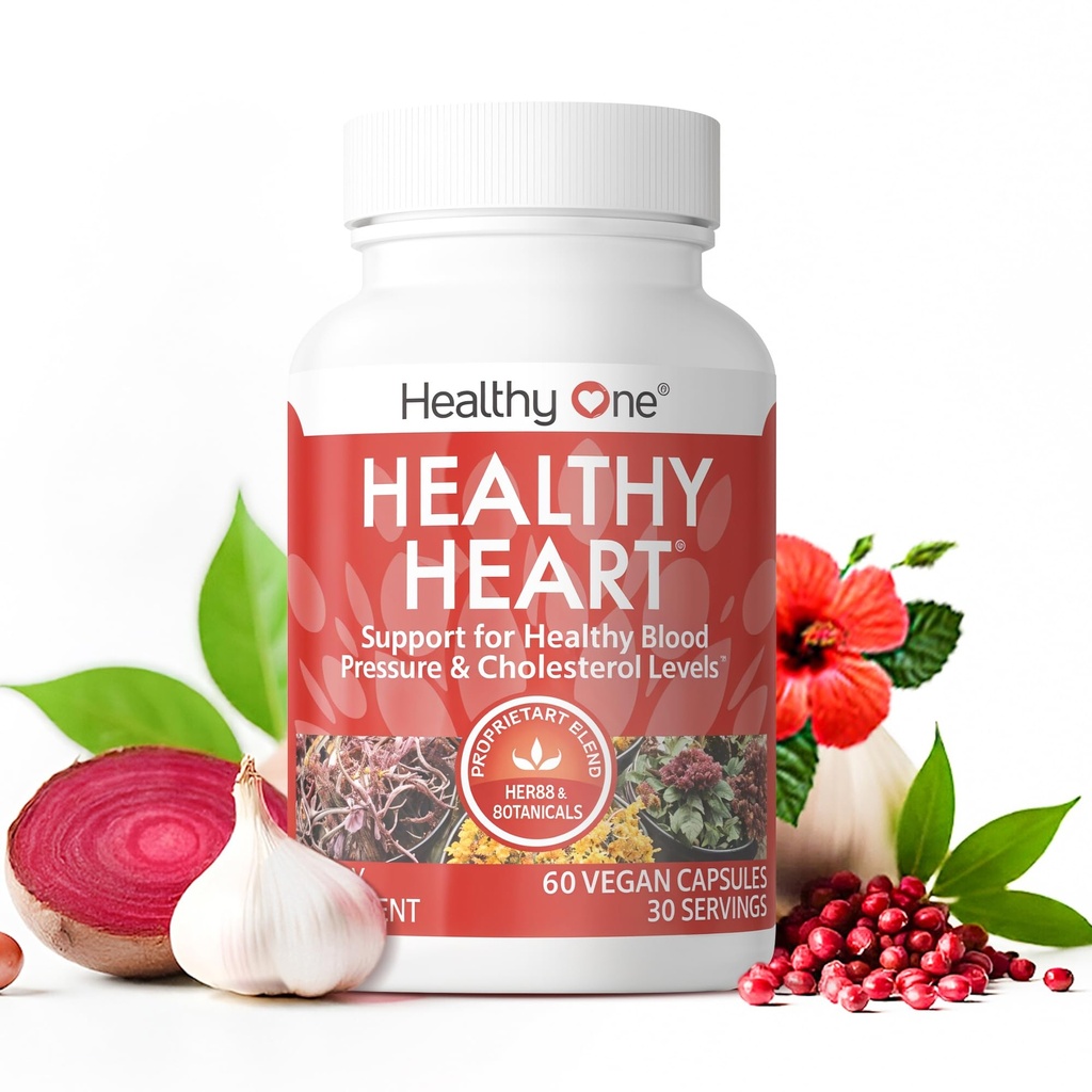Healthy Heart - Promotes Healthy Cholesterol Circulation & Blood Pressure - Plaque - Cortisol - Arteries - LDL - HDL - CoQ10 - Hawthorne - Beet Root - Garlic - Olive Leaf - Hibiscus - 60 Count