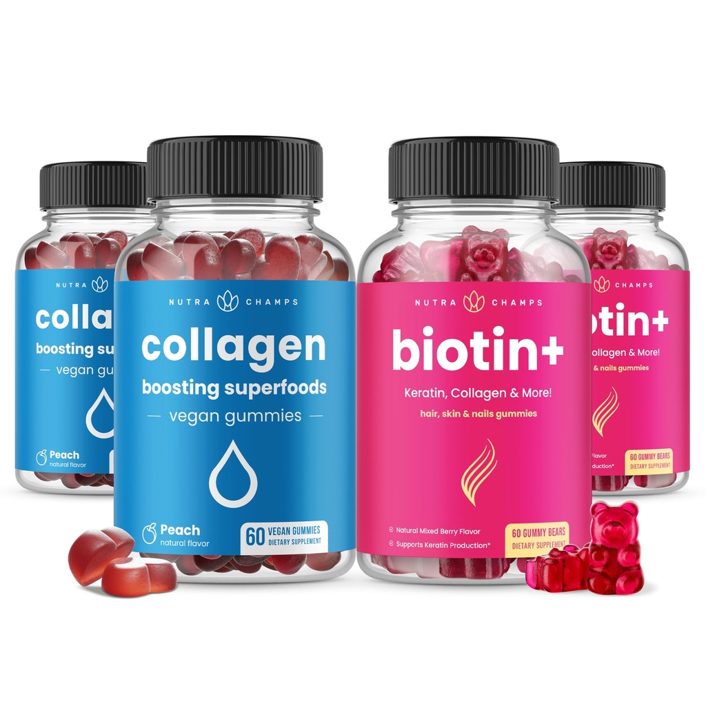 NutraChamps Complete Hair, Skin & Nails Bundle. Biotin, Collagen, Keratin