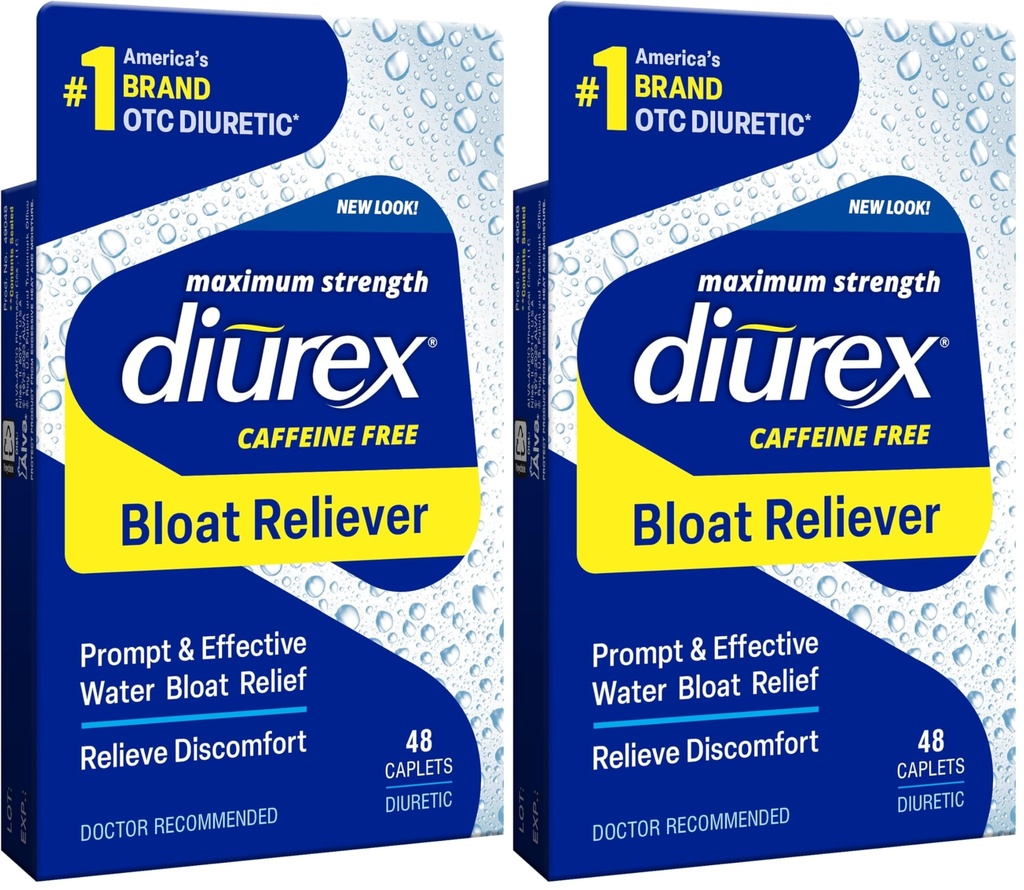 Diurex Max - Maximum Strength Caffeine-Free Diuretic Water Pills - Siéntete mejor y menos pesado, 48 conde (Pack of 2)