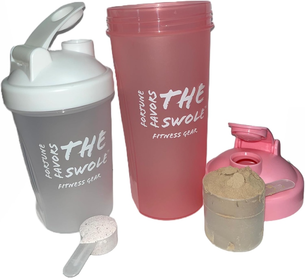 Shaker Bottle [2 pack] para Protein Shakes, pre-workout y post-workout. Una 24 onzas/una 14 onzas. Colores surtidos. (Pink/Clear)