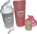 Shaker Bottle [2 pack] para Protein Shakes, pre-workout y post-workout. Una 24 onzas/una 14 onzas. Colores surtidos. (Pink/Clear)
