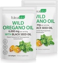 2 Pack Oil of Oregano Softgels, 120 Cuenta 2 en 1 6000mg Petróleo de orégano con aceite de semilla negra 200mg, con base vegetal, suplemento de aceite de orégano orgánico cápsulas, soporte no GMO