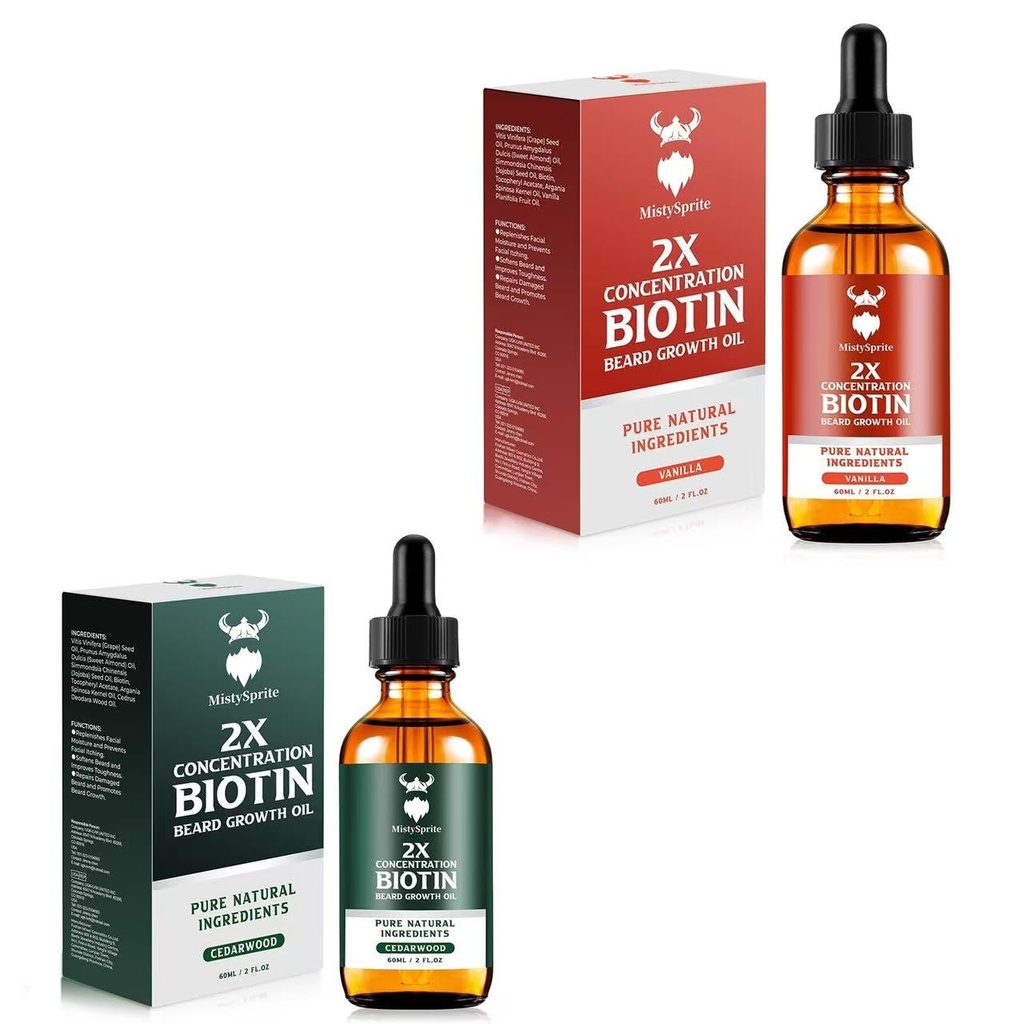 Biotin Beard Growth Oil for Mens, Natural Mens Beard Oil with Argan Oil, Jojoba Oil and Vitamin, Hydrates & Thickens Facial Hair
