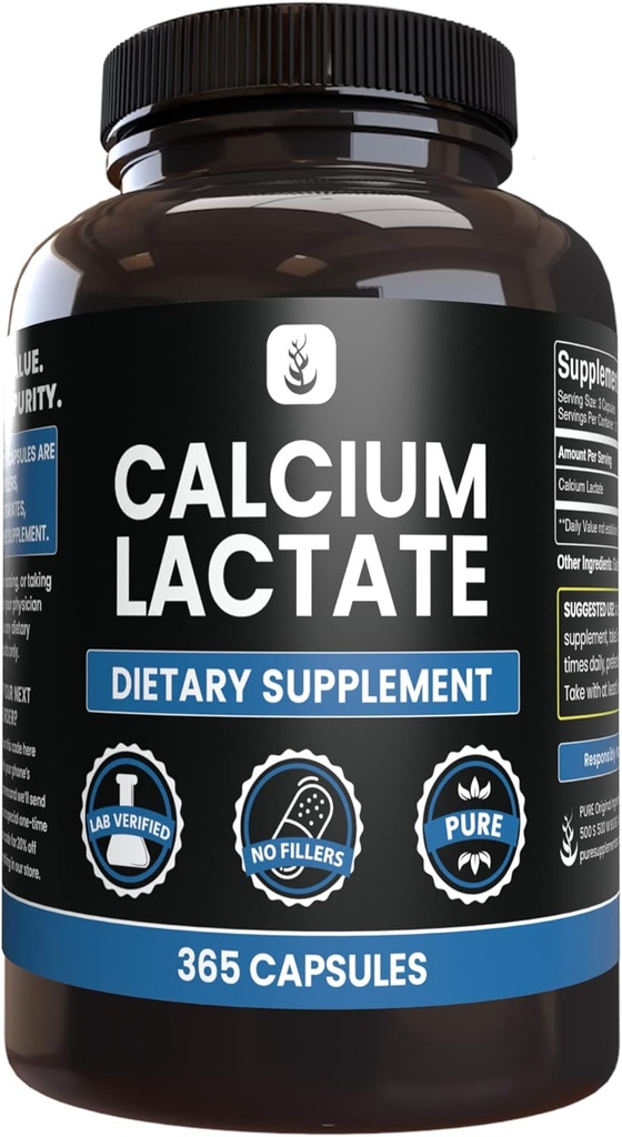 Pure Original Ingredients Calcium Lactate (365 Capsules) No Magnesium Or Rice Fillers, Always Pure, Lab Verified