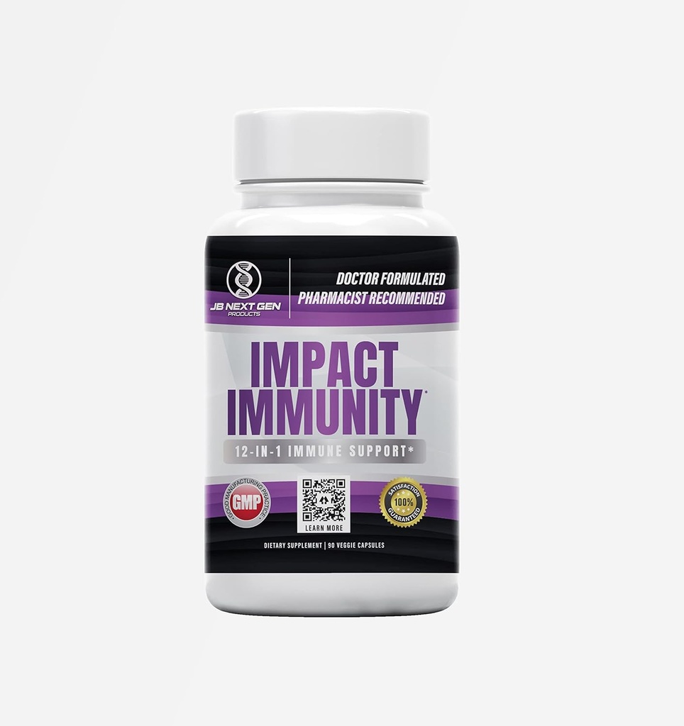 IMPACT IMMUNITY 12-IN-1 Immune System Support with Elderberry, Vitamin C, B6, B12, Riboflavin (B2), Zinc, D3, Quercetin, Thiamin Fisetin, L-Leucine & Probiotic-Made in USA- (90 Count)