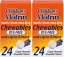 Motrin Children's Dye-Free Chewable Tablets with Ibuprofen, Kids' Fever Reducer & Pain Reliever for Sore Throat, Fever, Toothache & Pain Relief, Grape Flavor, 24 Count (Pack of 2)