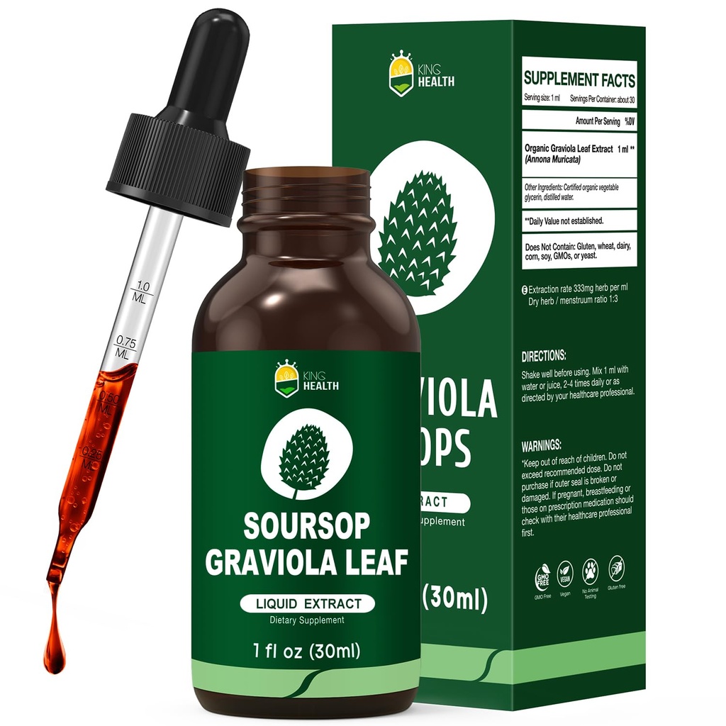 Organic Soursop Graviola Leaf Extract Liquid Drops | Soursop Bitters Liquid | GMP Certified | Vegan, Non-GMO, Gluten Free | Immune Support | 1 Fl Oz