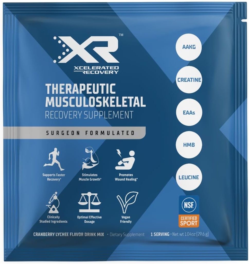 XRTM Terapéutica Recuperación Musculoesquelética Suplemento 14-Pack TENIDO Lesiones " Cirugía Recuperación de Aminoácidos, HMB, Creatina, AAKG TEN Cranberry Lychee Flavor Powder Drink Mix ← NSF Certificado para el deporte
