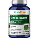 NusaPure Ginkgo Biloba 50:1 Extracto, 250 mg Equivalente a 12.500 mg por Veggie Caps 200 Caps (Vegetariano, No GMO, Vegan) Bioperina