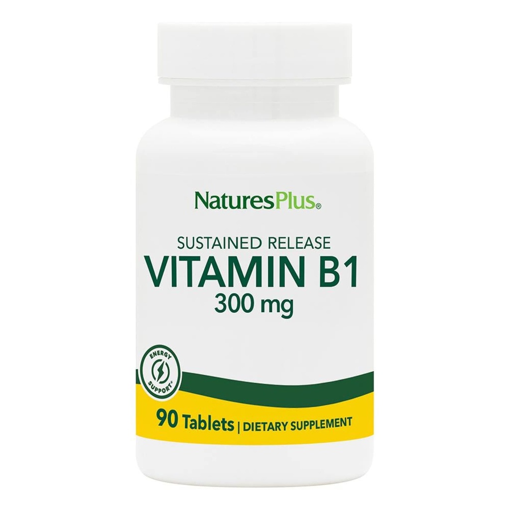 Natures Plus Vitamina B1 (Thiamin HCI), Sustained Release - 300 mg, 90 Tabletas Vegetarianas - Sin gluten - 90 Servimientos