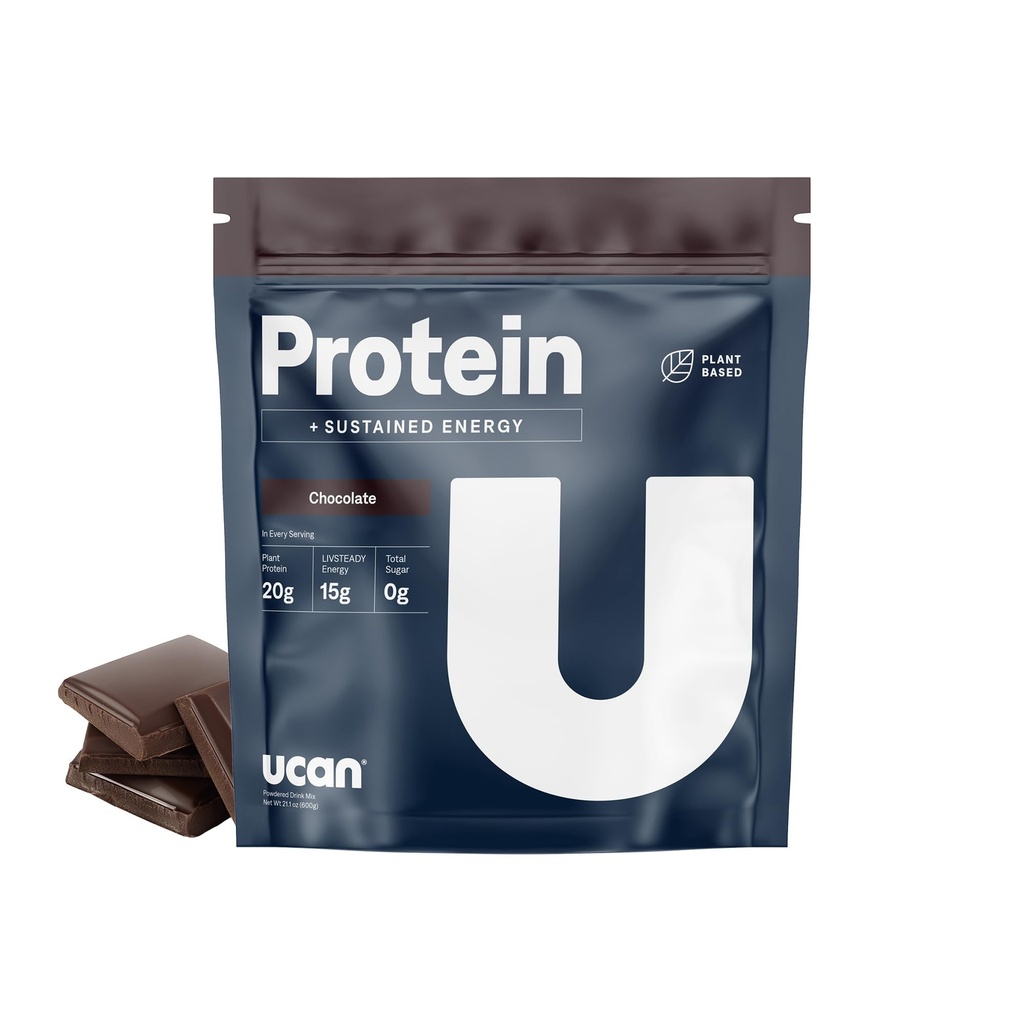 UCAN Energía + Polvo de proteína vegetal - Proteína vegetal vegana 20g Pea Proteína con Aminoácidos EAAs &amp; BCCAs - Polvo de proteína Keto - Sin azúcar añadido, sin gluten - Chocolate -12 Servimientos