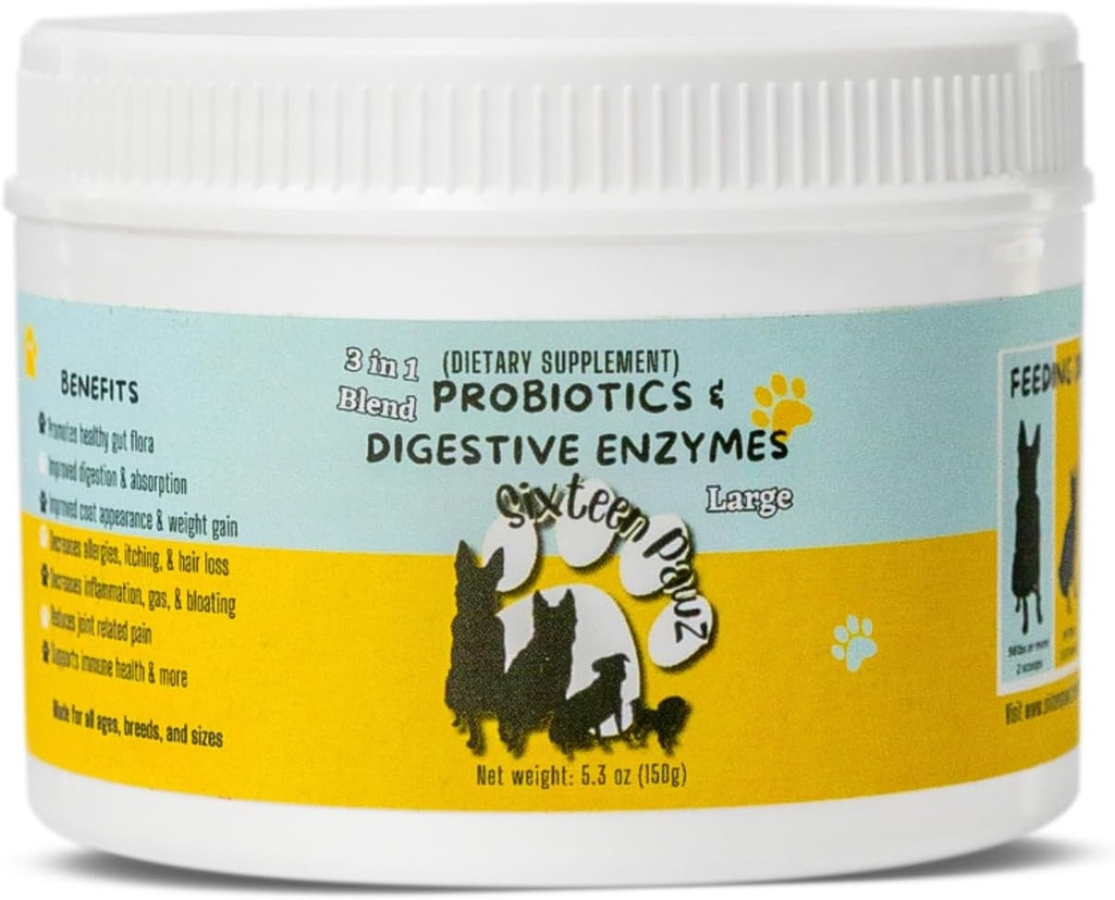 Probiotics, Prebiotics, & Digestive Enzymes for Dogs| Limited Ingredients| Digestive Support |Allergy Relief |Immune Support| Reduces Inflammation| Diarrhea & Gas Relief (150g), White