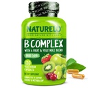 NATURELO Vitamin B Complex,120 Capsules, Vegan, CoQ10, Methyl Folate, Biotin, Fruit & Veg Blend, Supports Energy and Healthy Stress Response, Super B Complex Vitamins for Women and Men
