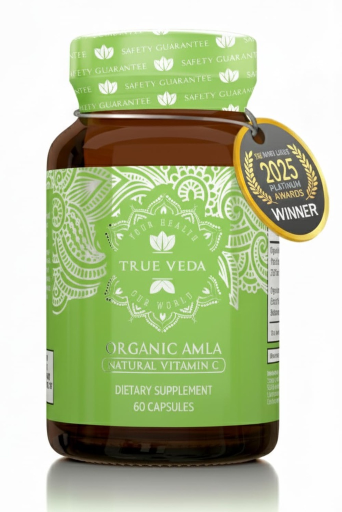 True Veda Organic Amla Powder Capsules | Amla Powder Organic Vitamin C | Indian Gooseberry Natural Extract Whole Food Amalaki Supplement