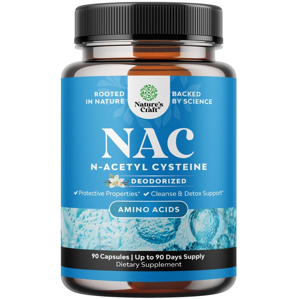 Natures Craft NAC Supplement N-Acetyl Cysteine - Vegan High Absorption NAC 600mg per Serving Capsules - Glutathione Precursor for Liver Cleanse Detox & Repair Plus Lung Health - 90 Count