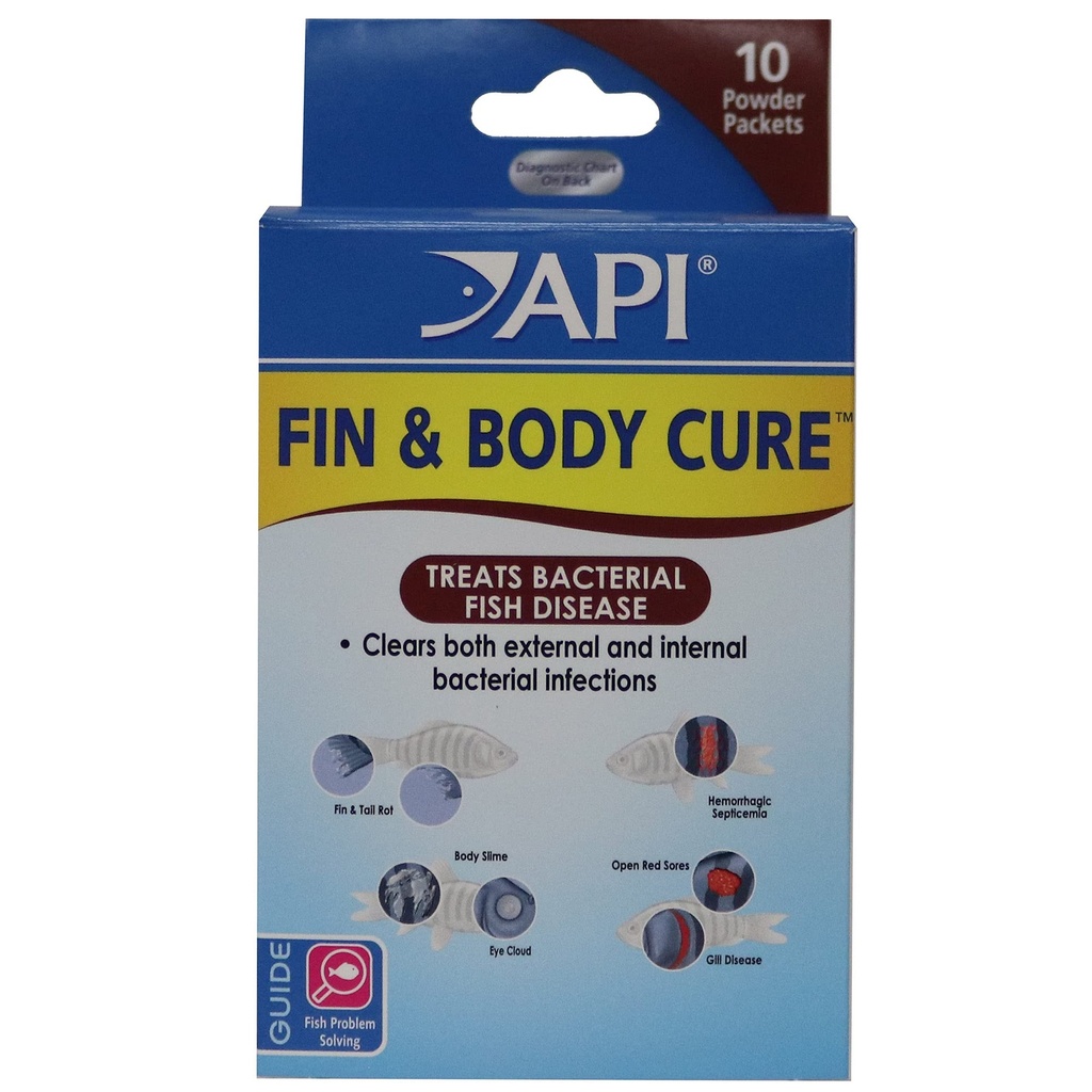 API FIN &amp; BODY CURE Freshwater Fish Powder Medication 10-Count Box