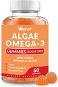 Sugar Free Omega 3 Gummies, Algae Omega 3 Suplemento para adultos,Omega 3 DHA 240mg, EPA 110mg w/Vitamin B12,CoQ10
