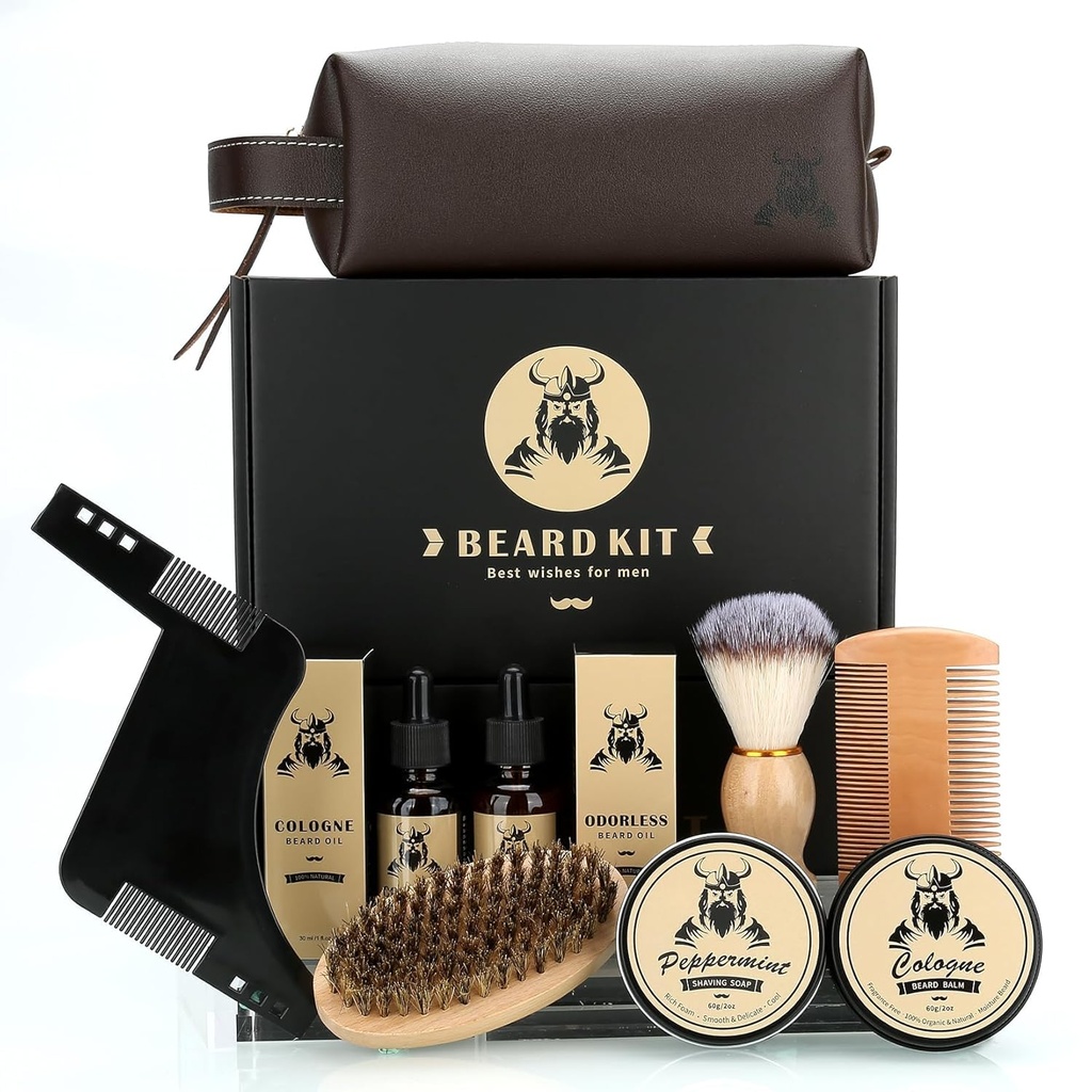 Beard Care Kit Regalos para Hombres, 9 Pcs Beard Grooming Kit, Beard Club Kit es un regalo único para hombre amigo de marido de papá, aniversario del Día del Padre Cumpleaños Boda Navidad regalo ideas para él jefe