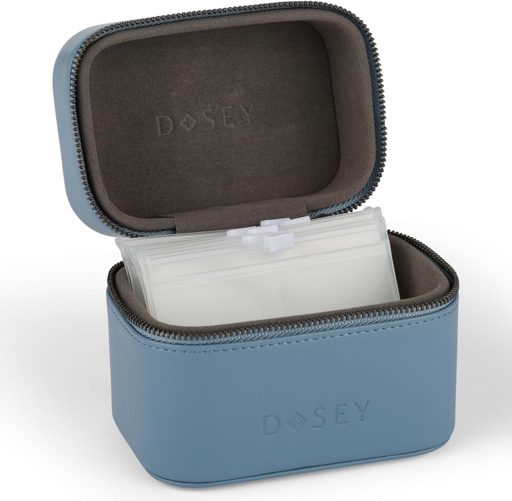 Dosey Travel Pill Case &amp; Easy-Slide Pill Pouches - Vegan Leather Daily Pill Organizer with 7 Airtight Pill Pockets for Medicine Storage & Protection - Stylish Pill Sorter & Medication Organizer - BLUE