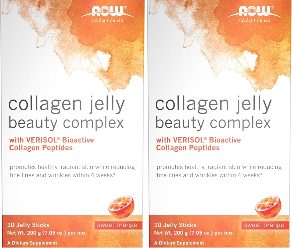 AHORA Soluciones, Complejo de belleza de gelatina de colágeno, Sabor de naranja dulce, 10 palos de gelatina (Pack de 2)