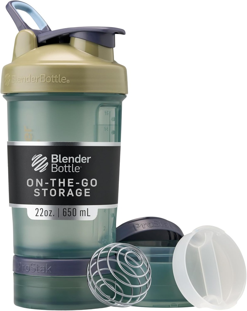 BlenderBottle Shaker Bottle con Organizador de Píldoras y Almacenamiento para Protein Powder, Classic V2 ProStak System, 22-Ounce, Tan