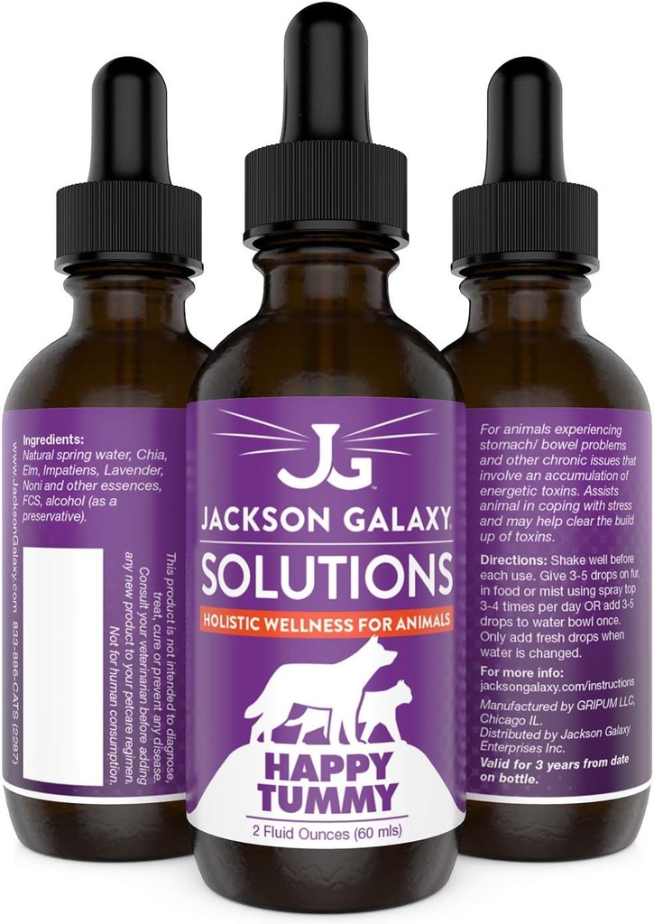 Jackson Galaxy: Happy Tummy (2 oz.) - Pet Solution -Help with Stress and Discharge Toxins - Can Aid With Stomach Issues (IBD, Constipation, etc.) - All-Natural Formula - Reiki Energy